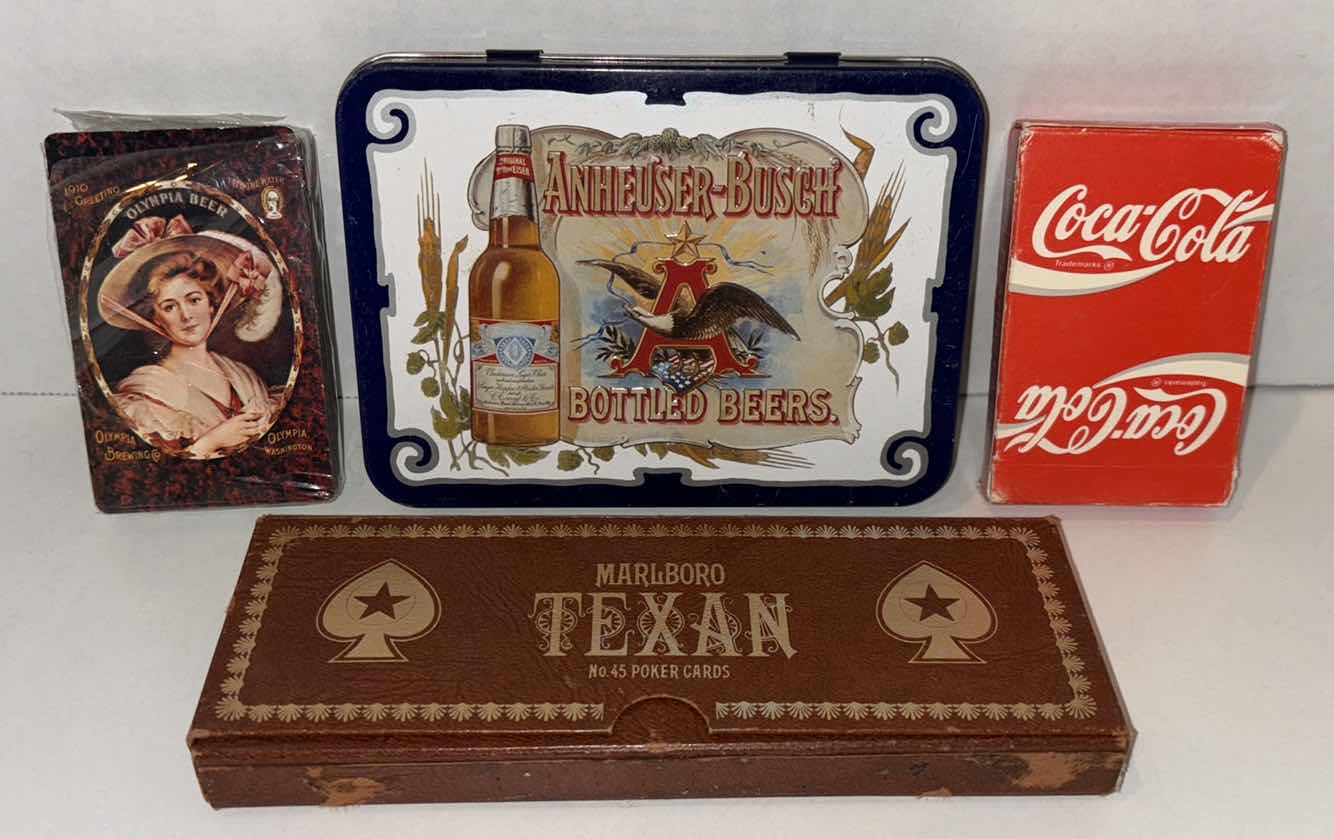 Photo 1 of ASSORTED BEER, COCA COLA & MARLBORO DECKS OF CARDS (4)