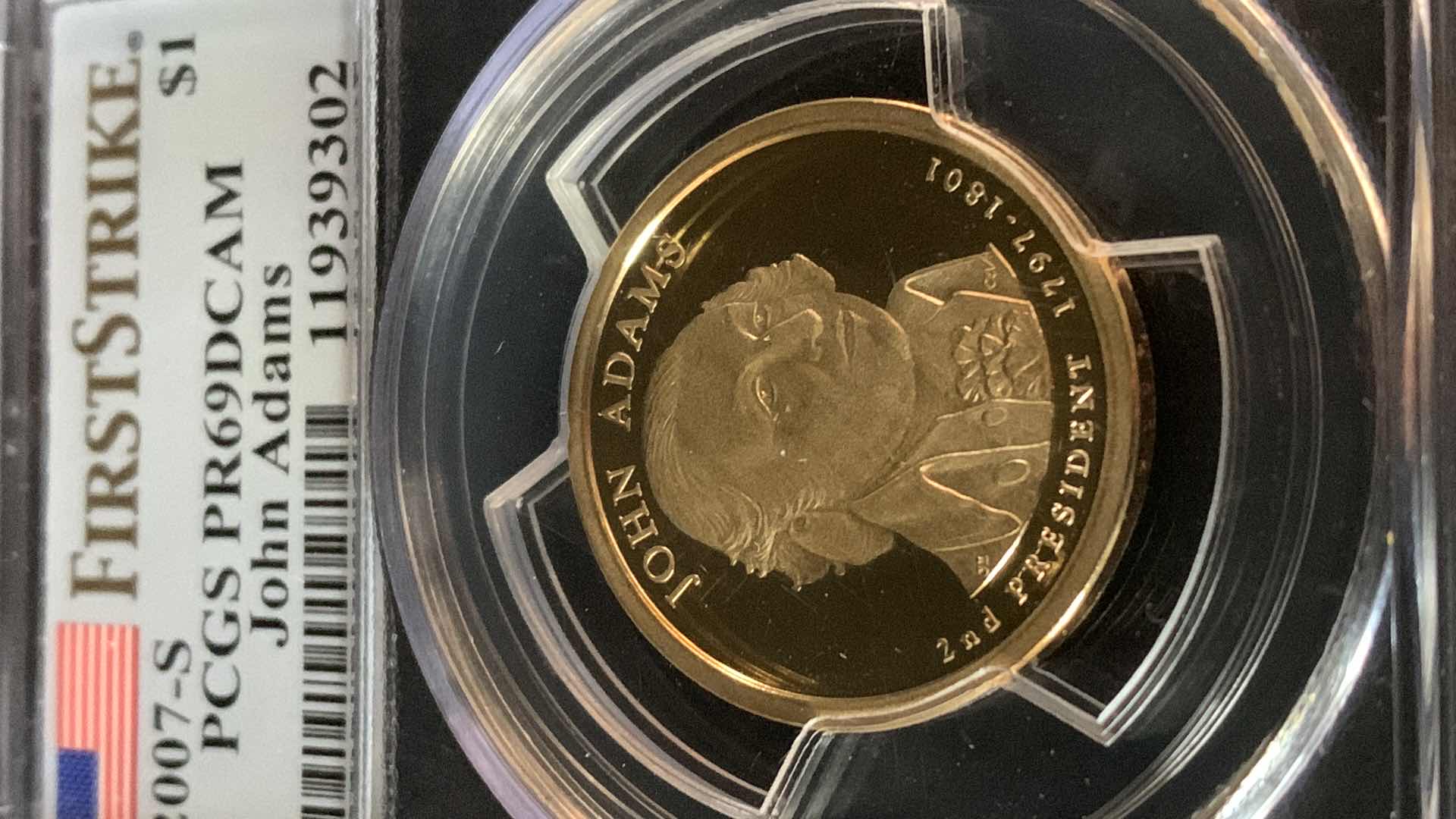 Photo 1 of 2007-S JOHN ADAMS PCGS PR60DCAM $1 COIN