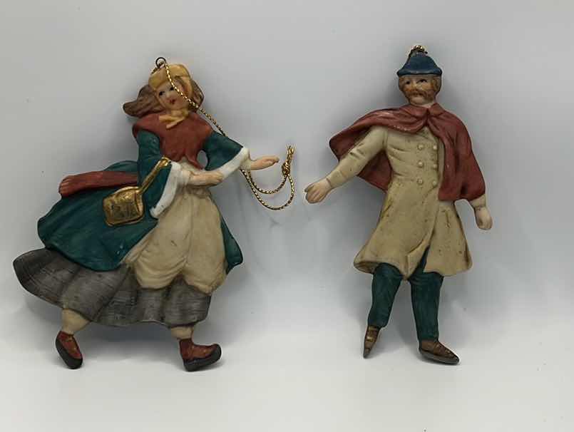 Photo 1 of 2 - RUSS VINTAGE CERAMIC ICE SKATERS ORNAMENTS