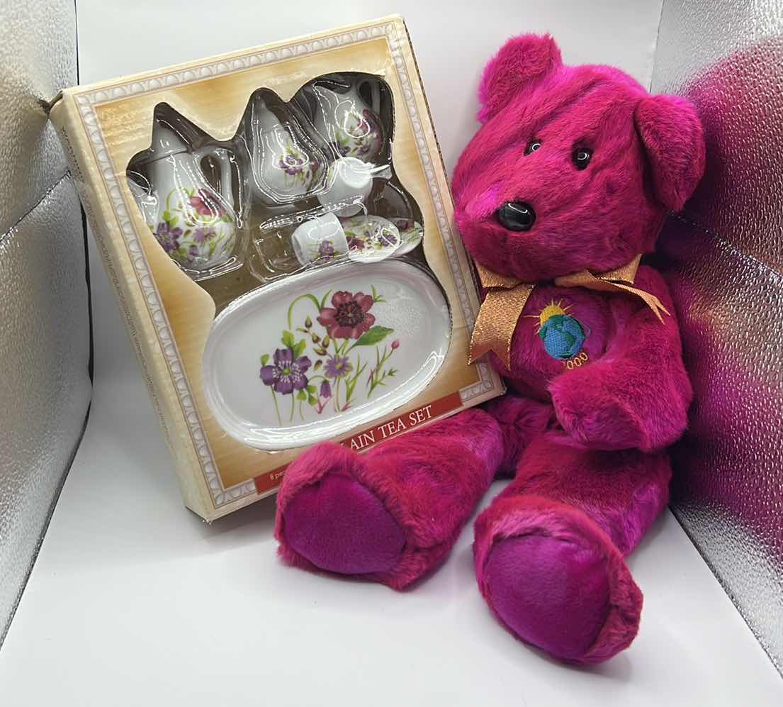 View 1 of TEDDY BEAR TEA PARTY - TY BEAR AND MINIATURE PORCELAIN TEA SET