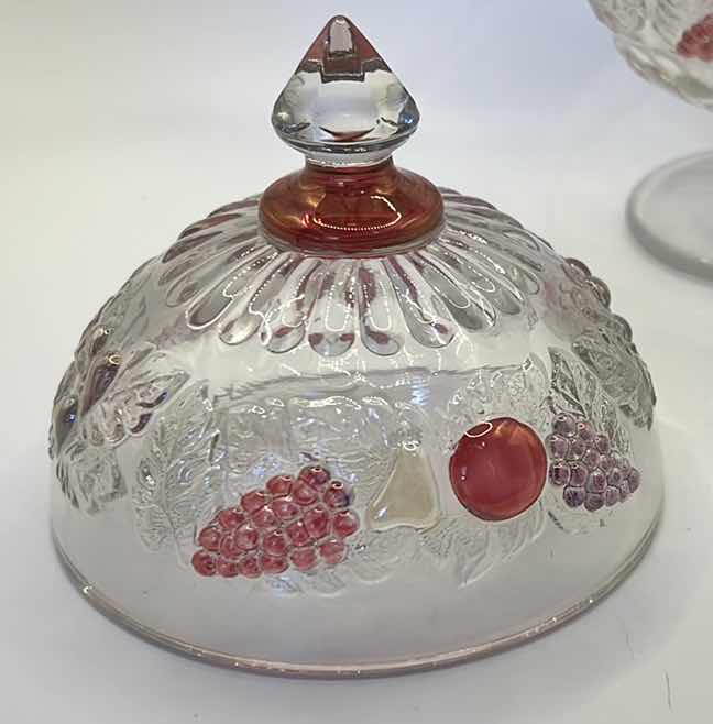 Photo 3 of VINTAGE PRESSED GLASS COMPOTE WITH GRAPE PATTERN