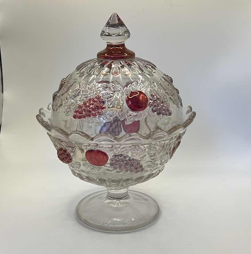 Photo 1 of VINTAGE PRESSED GLASS COMPOTE WITH GRAPE PATTERN