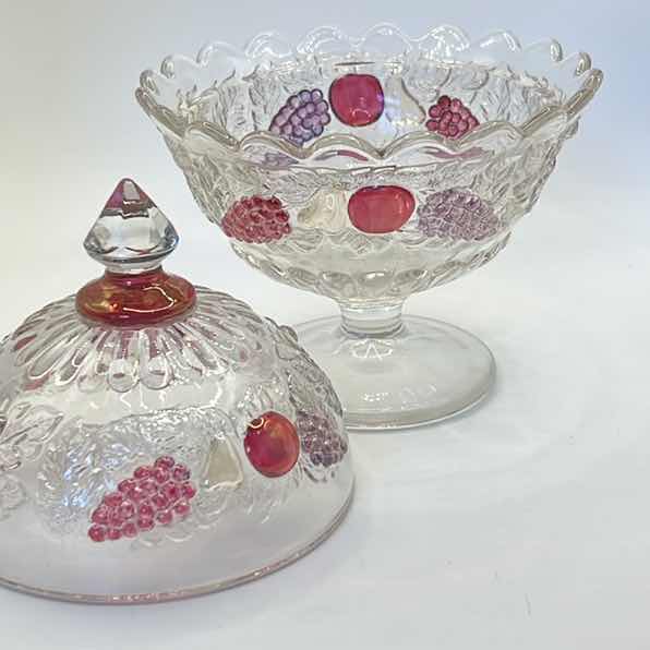 Photo 1 of VINTAGE PRESSED GLASS COMPOTE WITH GRAPE PATTERN