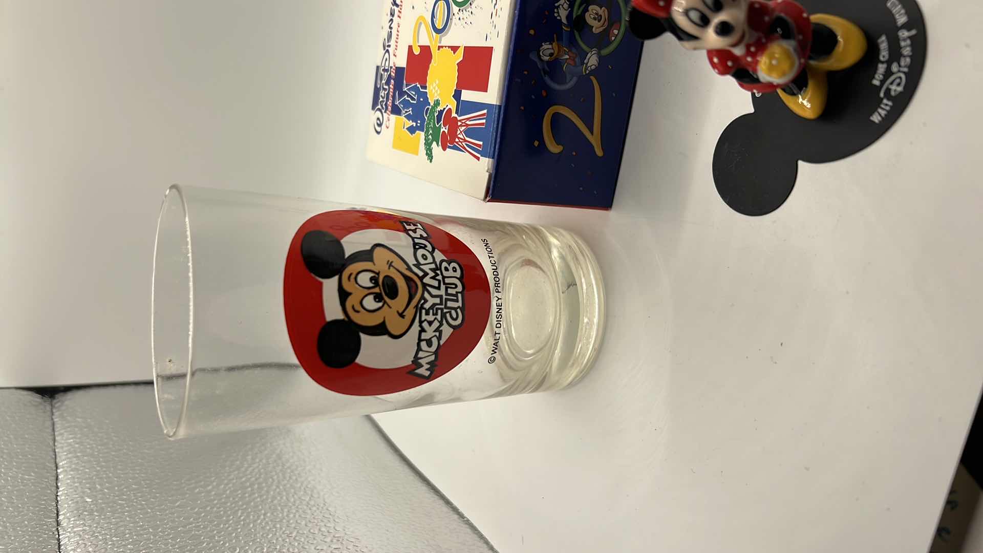 Photo 2 of DISNEY LOT - VINTAGE MICKEY MOUSE CLUB GLASS AND PORCELAIN MINI MOUSE FIGURINE