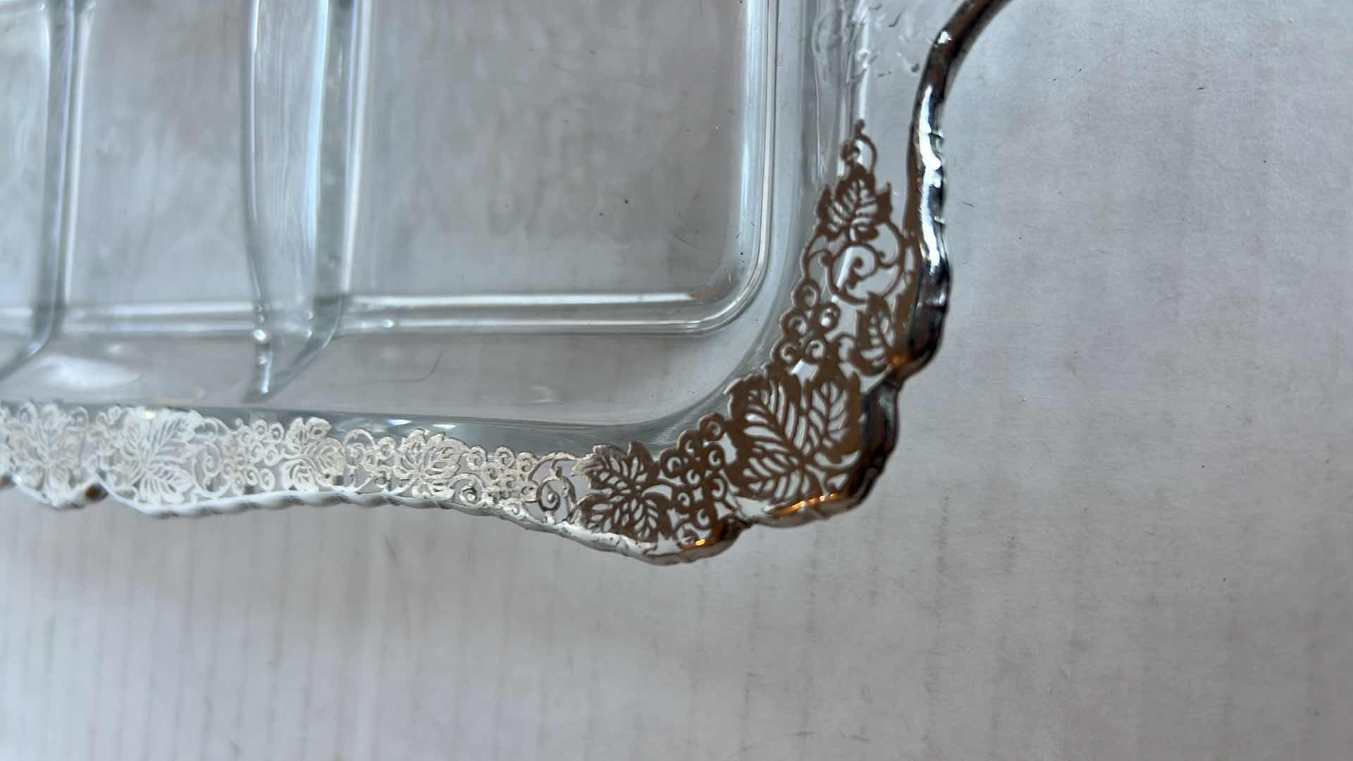 Photo 1 of VINTAGE ETCHED SILVER PLATED DIVIDED RELISH TRAY 13” X 8”