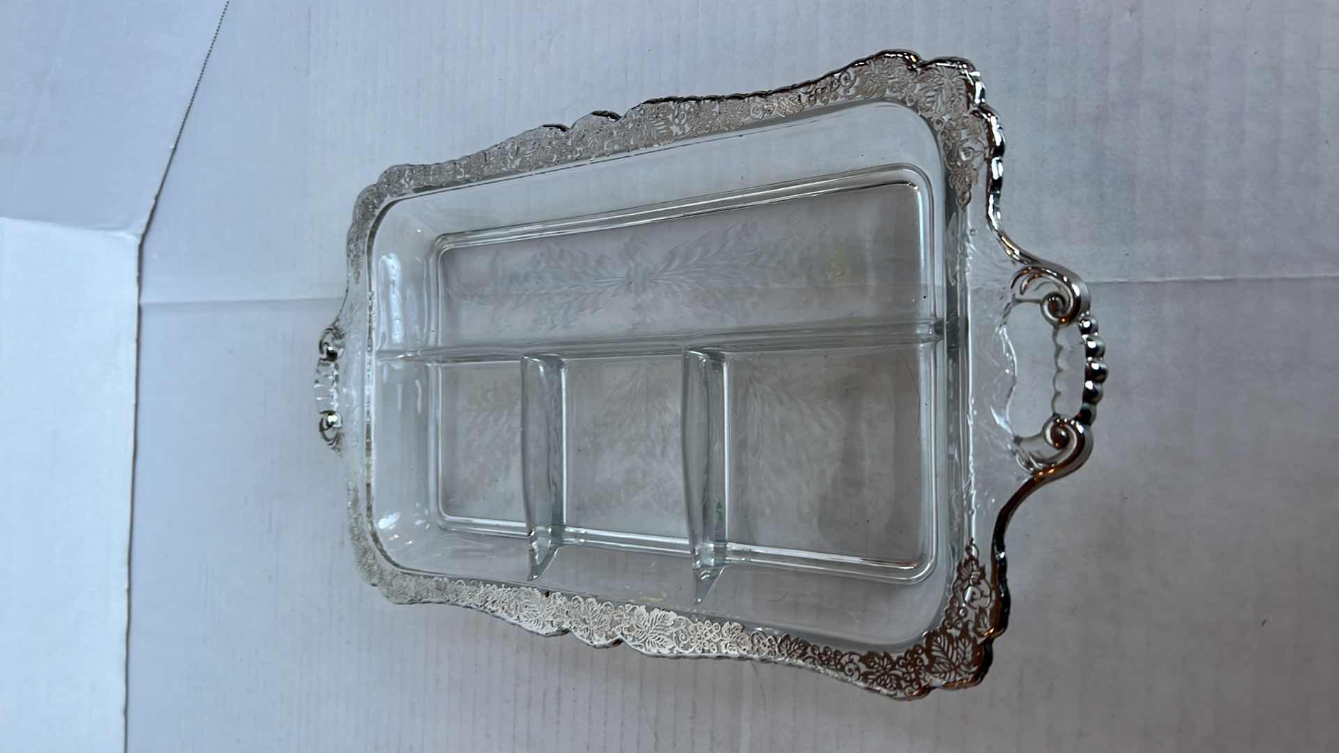Photo 1 of VINTAGE ETCHED SILVER PLATED DIVIDED RELISH TRAY 13” X 8”