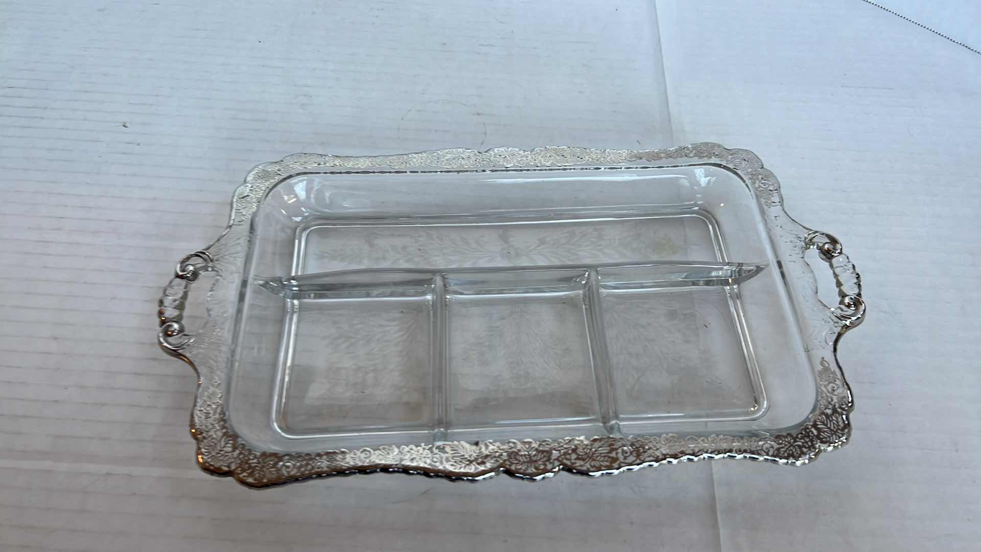 Photo 1 of VINTAGE ETCHED SILVER PLATED DIVIDED RELISH TRAY 13” X 8”