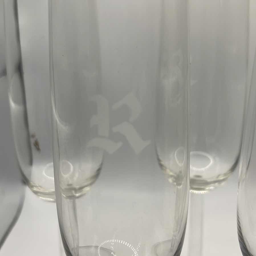 Photo 1 of 4 -VINTAGE ETCHED CRYSTAL WINE GLASSES - MONOGRAMED WITH THE LETTER  “R”