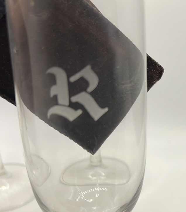 Photo 1 of 4 -VINTAGE ETCHED CRYSTAL WINE GLASSES - MONOGRAMED WITH THE LETTER  “R”