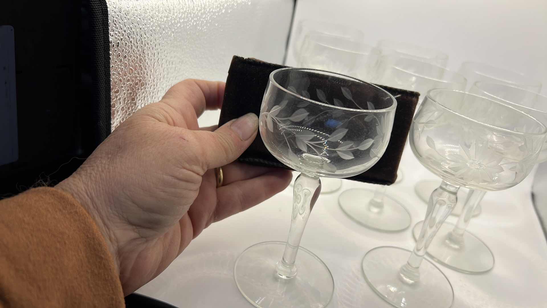 Photo 1 of 8 - ANTIQUE ETCHED SORBET GLASSES - SUNFLOWER PATTERN