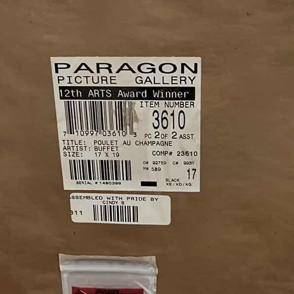 Photo 1 of FRAMED AND MATTED PRINT - 17” x 19” ARTIST GUY BUFFET - POULET AU CHAMPAGNE