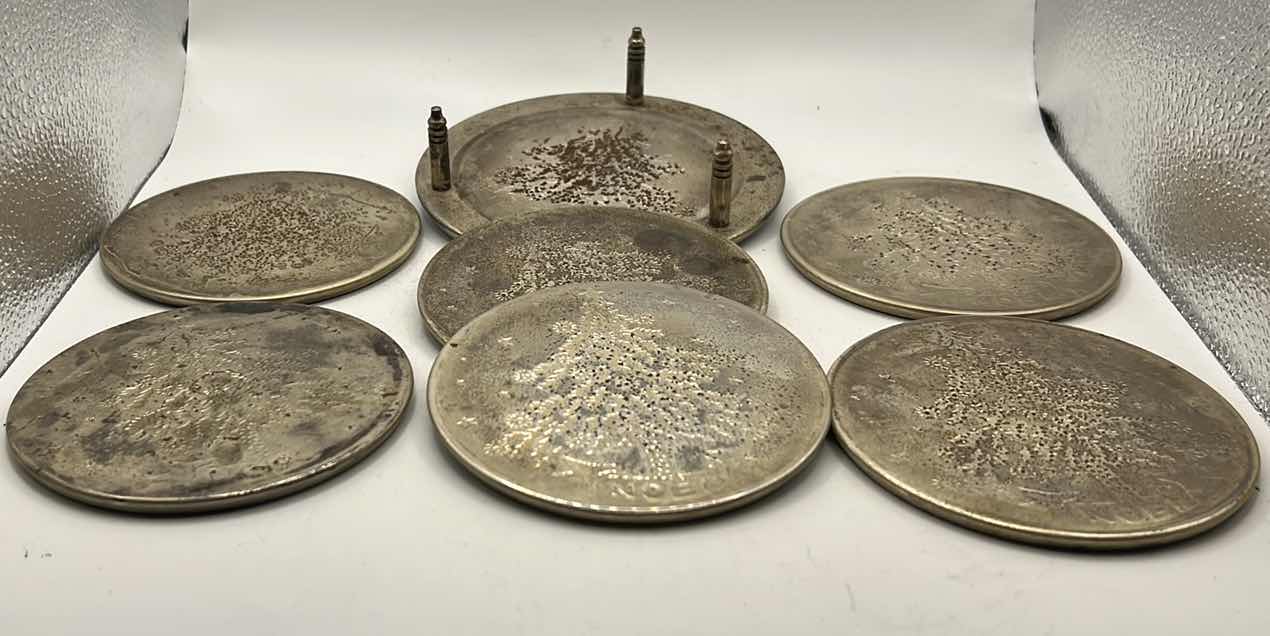 Photo 1 of GODINGER SILVER ART CO. - SILVER PLATE CHRISTMAS NOEL COASTER SET OF 6 WITH HOLDER