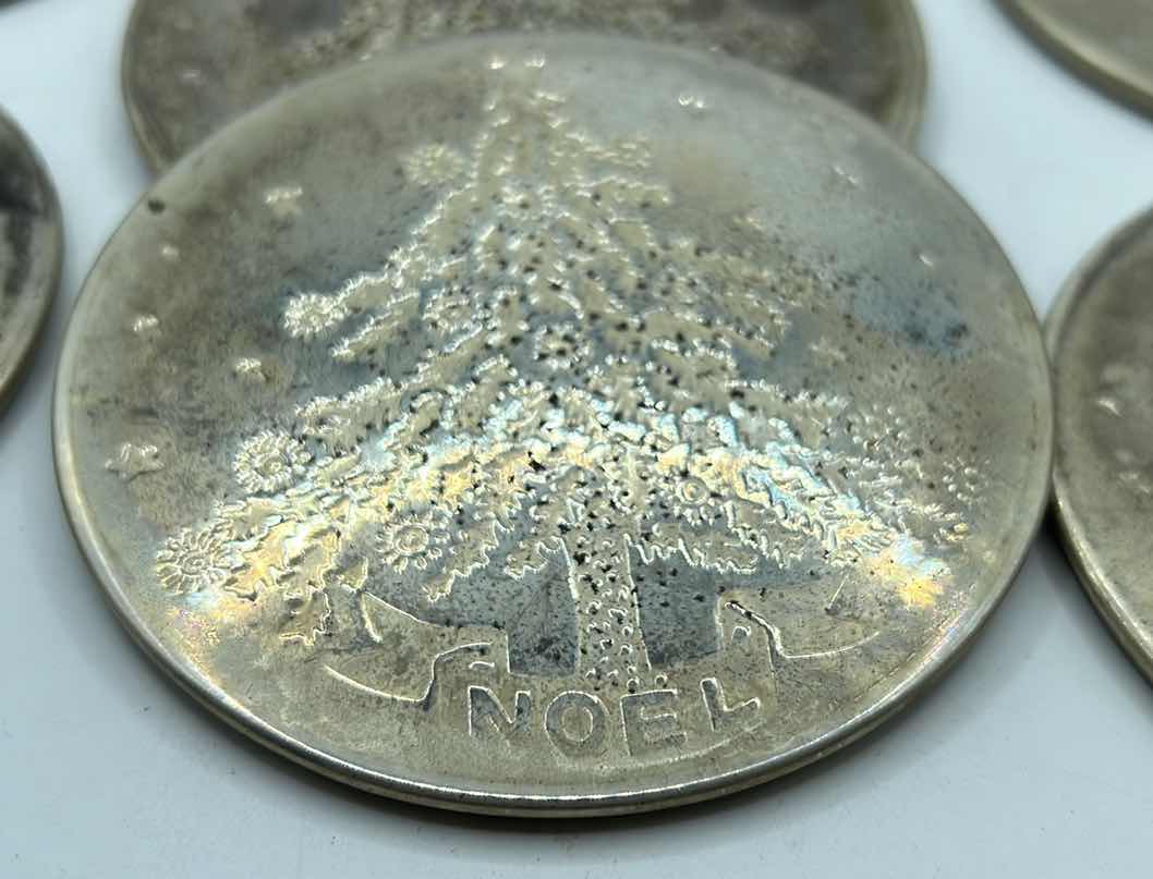 Photo 1 of GODINGER SILVER ART CO. - SILVER PLATE CHRISTMAS NOEL COASTER SET OF 6 WITH HOLDER