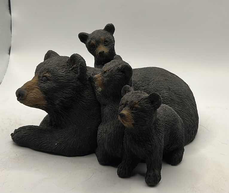 Photo 1 of BLACK BEAR AND CUBS CERAMIC FIGURE BY ARTIST COYCE 6” x 6” VINTAGE
