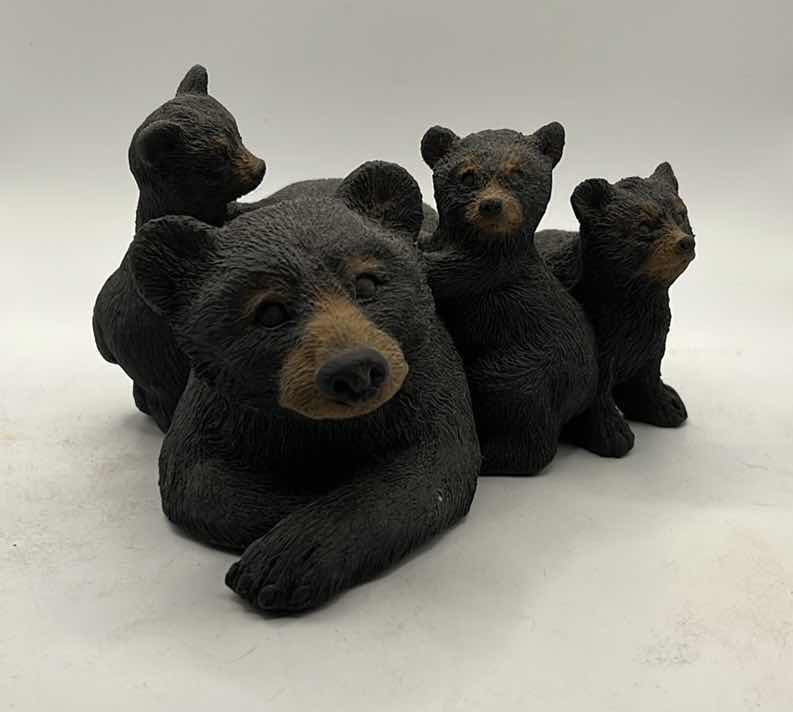 Photo 1 of BLACK BEAR AND CUBS CERAMIC FIGURE BY ARTIST COYCE 6” x 6” VINTAGE