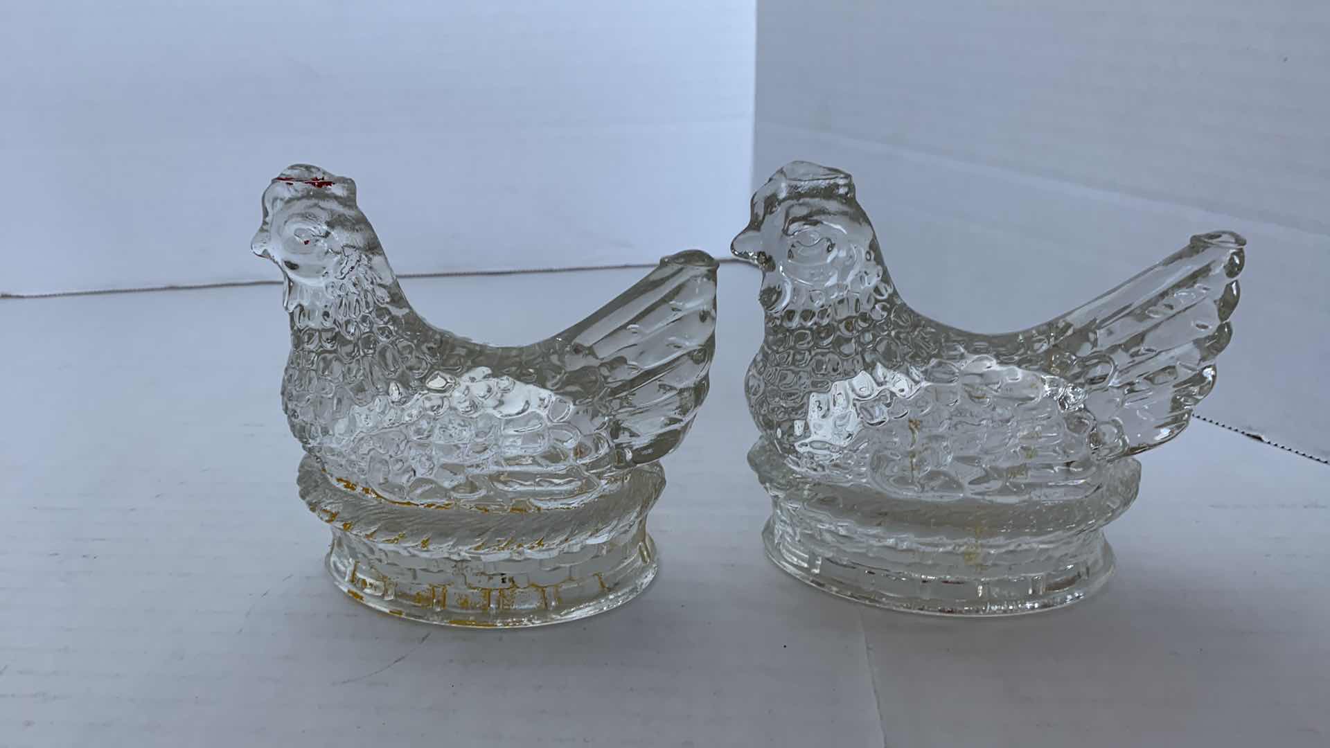 Photo 3 of 2-VINTAGE HEN IN NEST GLASS STATUES 5” TALL