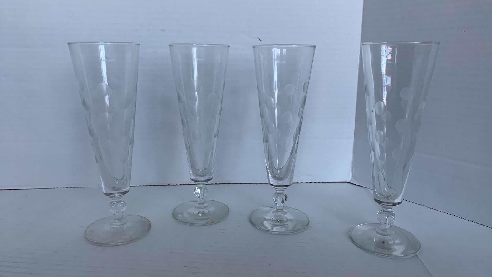 Photo 1 of 4-VINTAGE BRYCE GLASS “CUT DOT” 8OZ PILSNER BEER GLASSES
