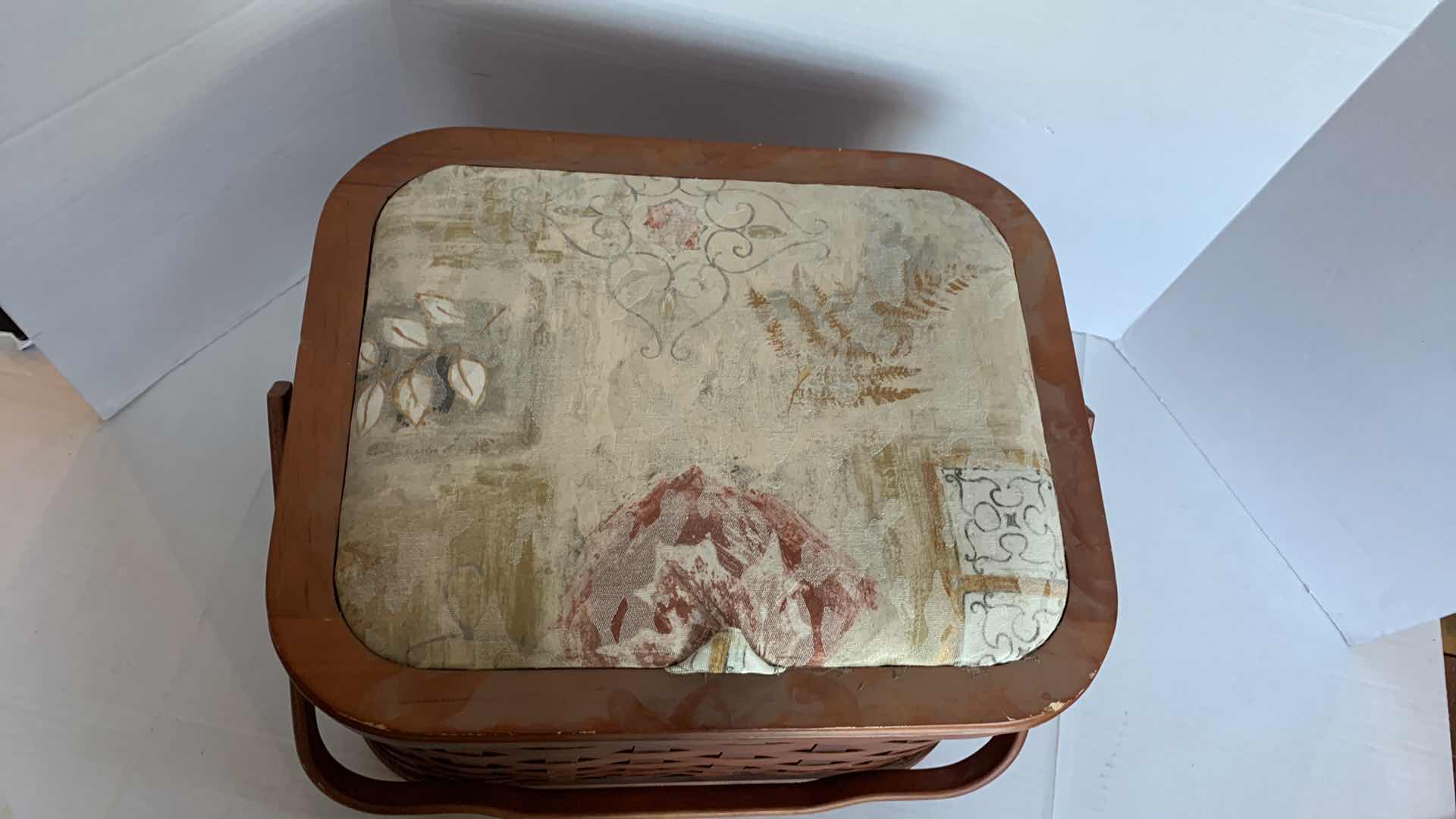 Photo 1 of VINTAGE WOVEN SEWING SUPPLIES BASKET  17” X 14” H 11”