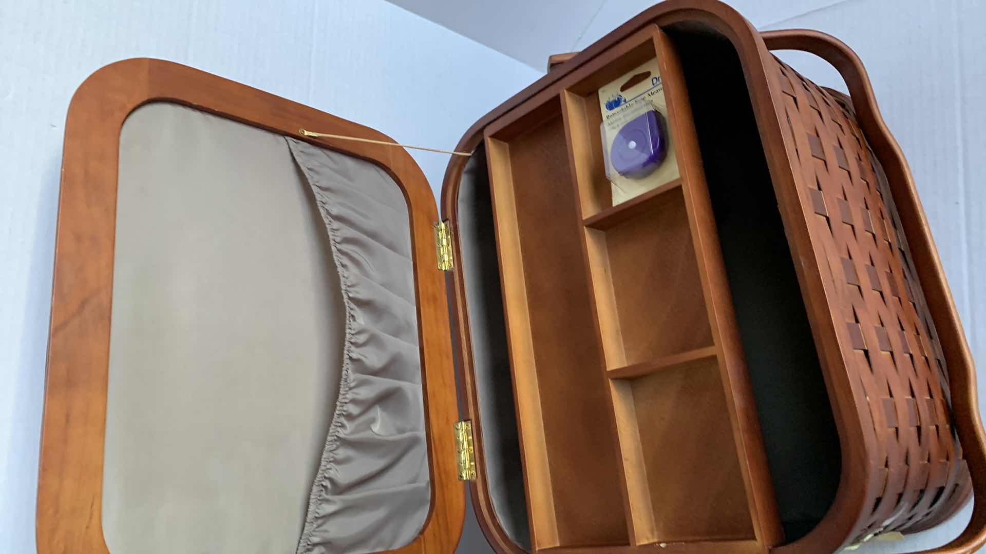 Photo 1 of VINTAGE WOVEN SEWING SUPPLIES BASKET  17” X 14” H 11”