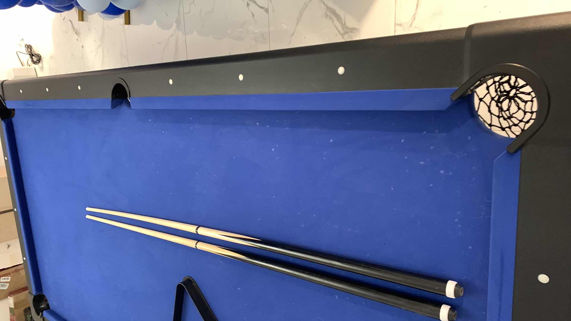 Photo 4 of GOSPORTS BILLIARDS PLASTIC POOL TABLE WITH COLLAPSABLE LEGS FOR STORAGE 52” X 96” H 32” AND 2-POOL CUES