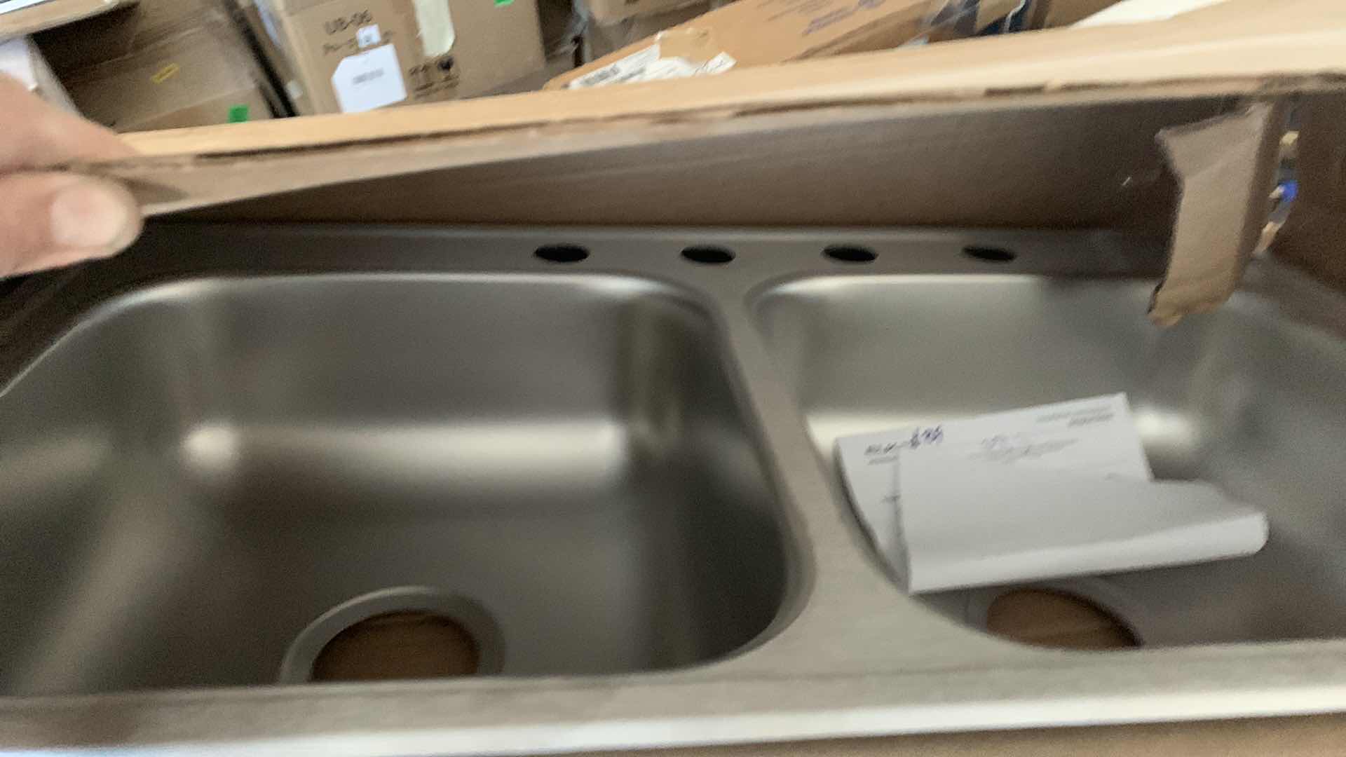 Photo 1 of DAYTON 4 HOLE EQUAL DOUBLE BOWL STAINLESS STEEL DROP IN SINK 33" X 19" 