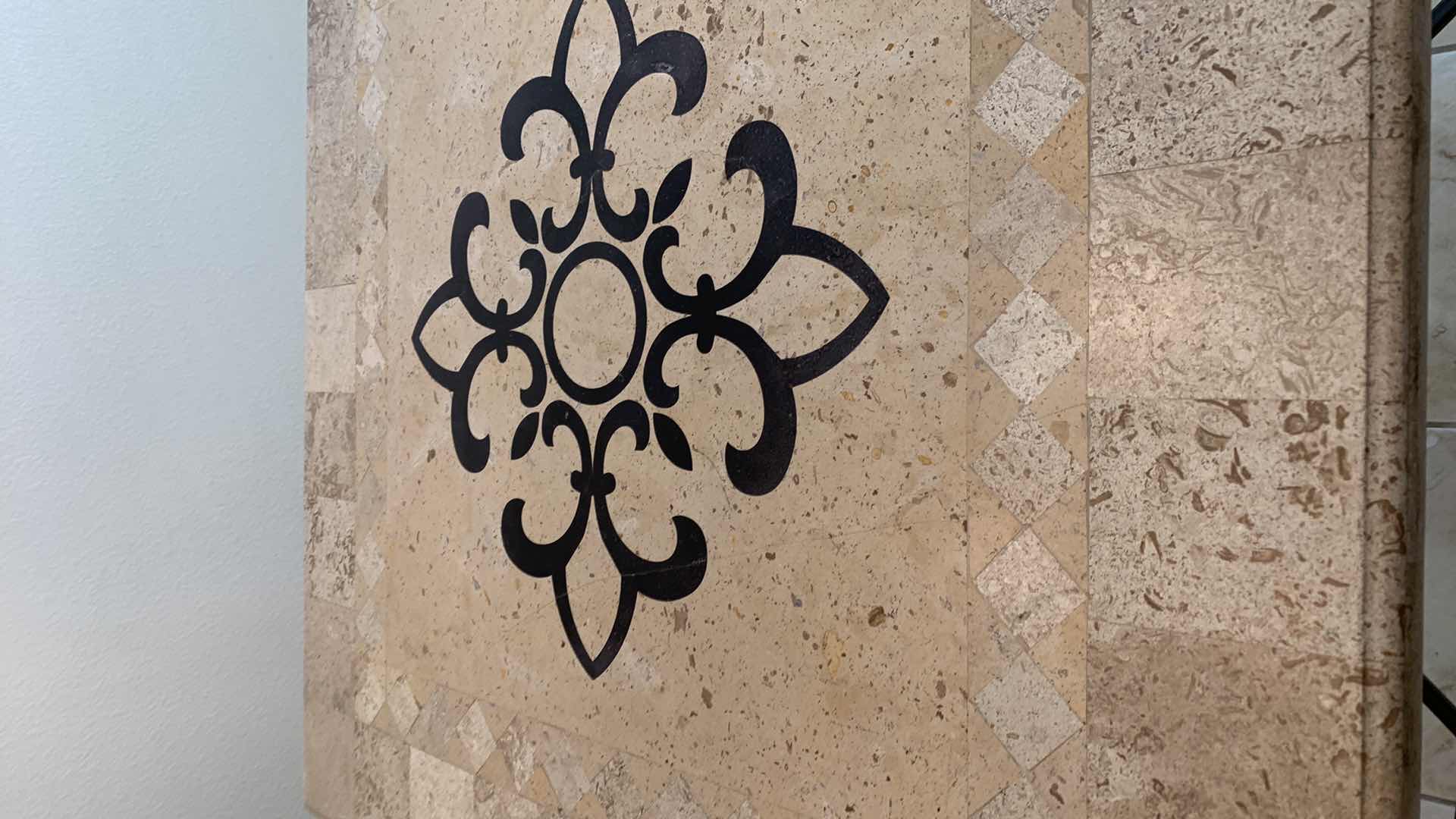 Photo 2 of MARBLE AND METAL DINING TABLE 36” X 36” H 36”