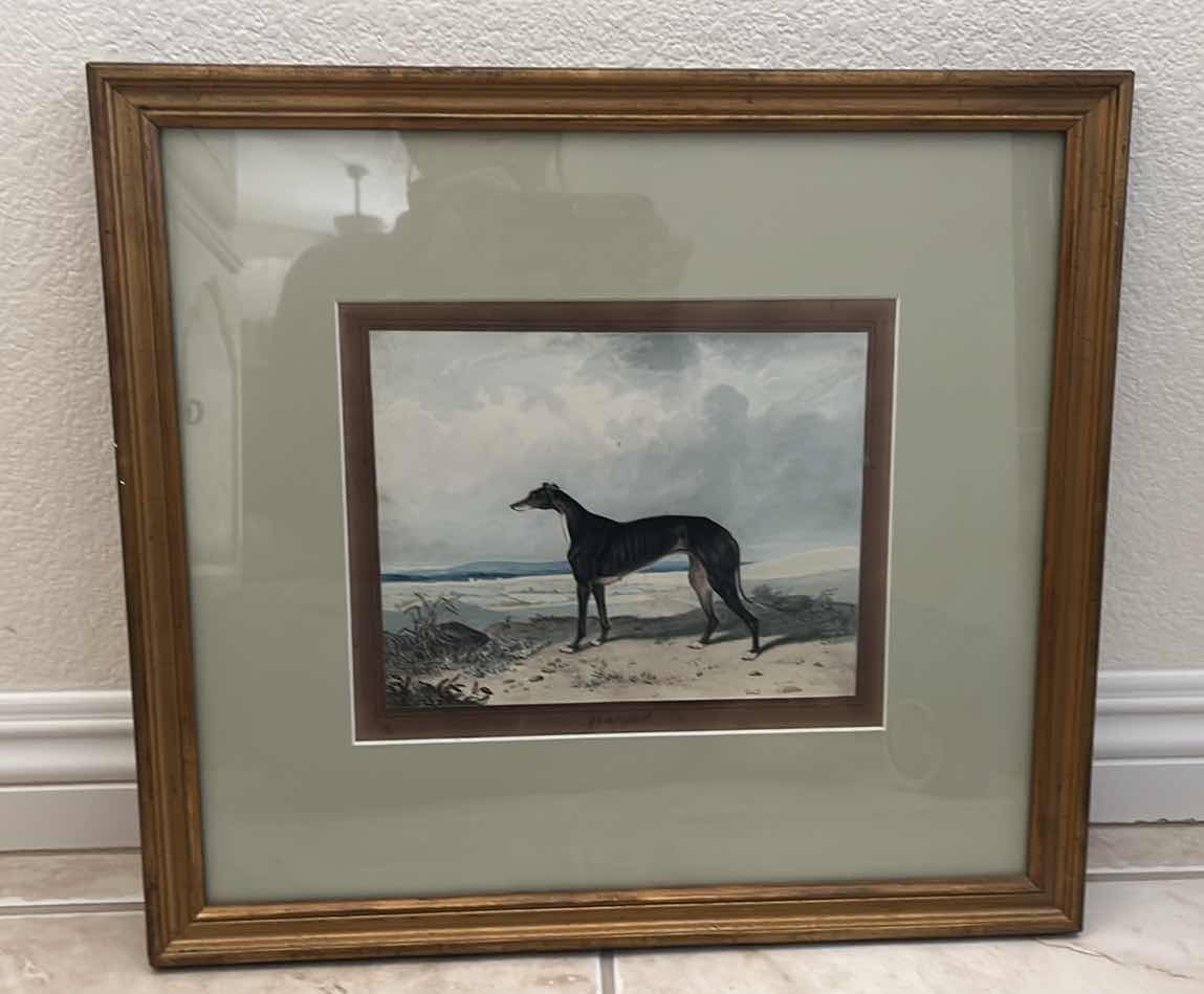 Photo 1 of GREYHOUND FRAMED PAINTING 17.5”X16”