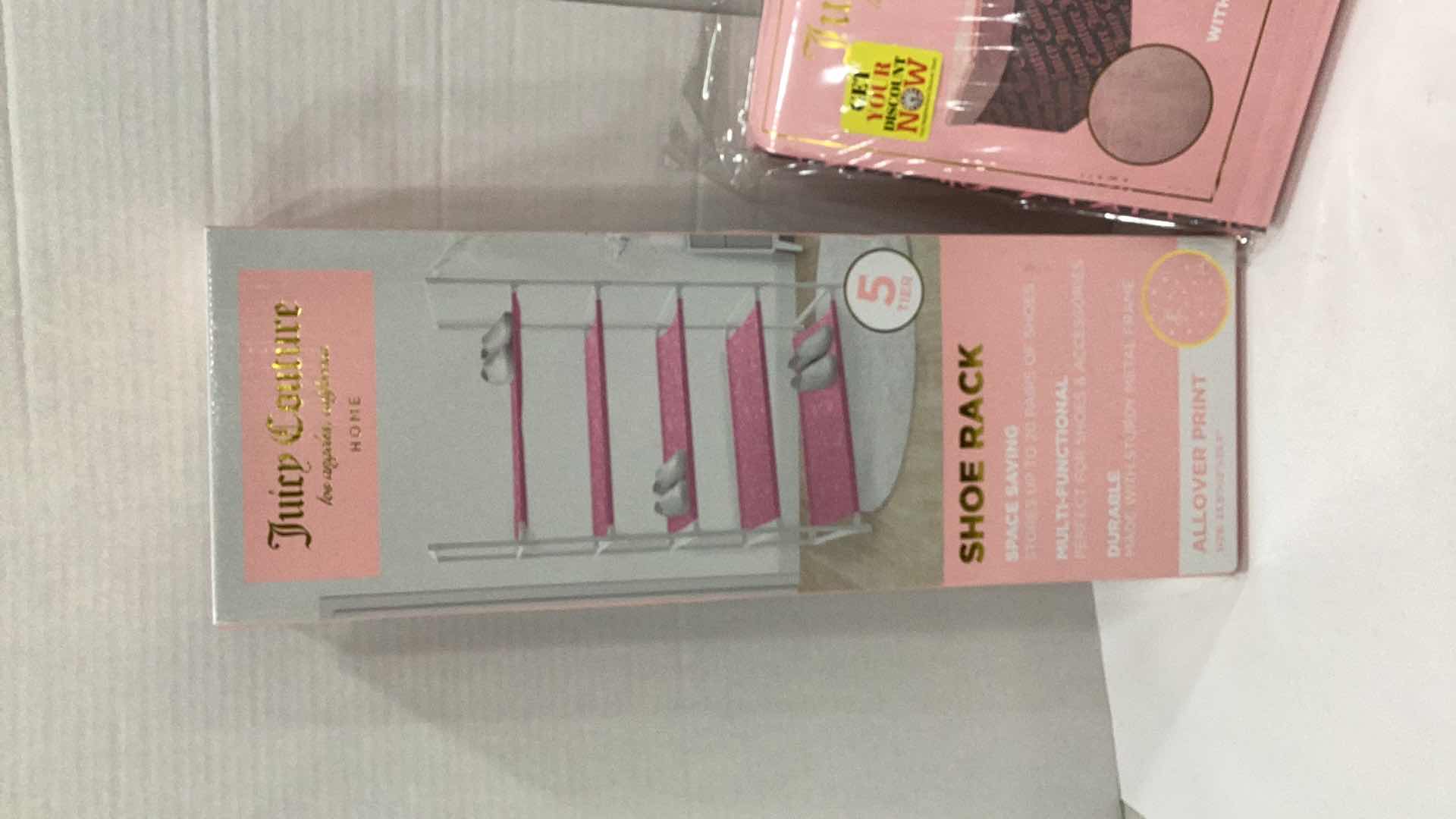 Photo 1 of 2PCS JUICY COUTURE SHOE RACK AND VELVET STORAGE CUBE