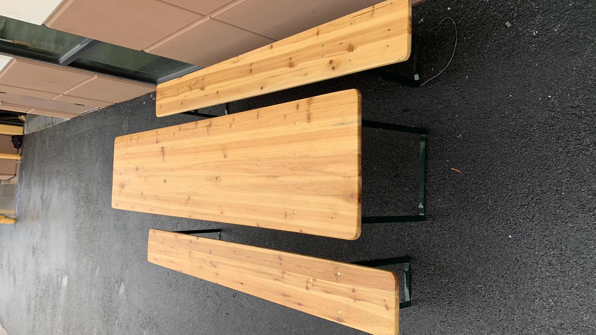 Photo 1 of 3 PIECE PORTABLE FOLDING PICNIC BEER TABLE WITH BENCHES  85” X 19” H 30” MADE OF FIR WOOD FACTORY SEALED