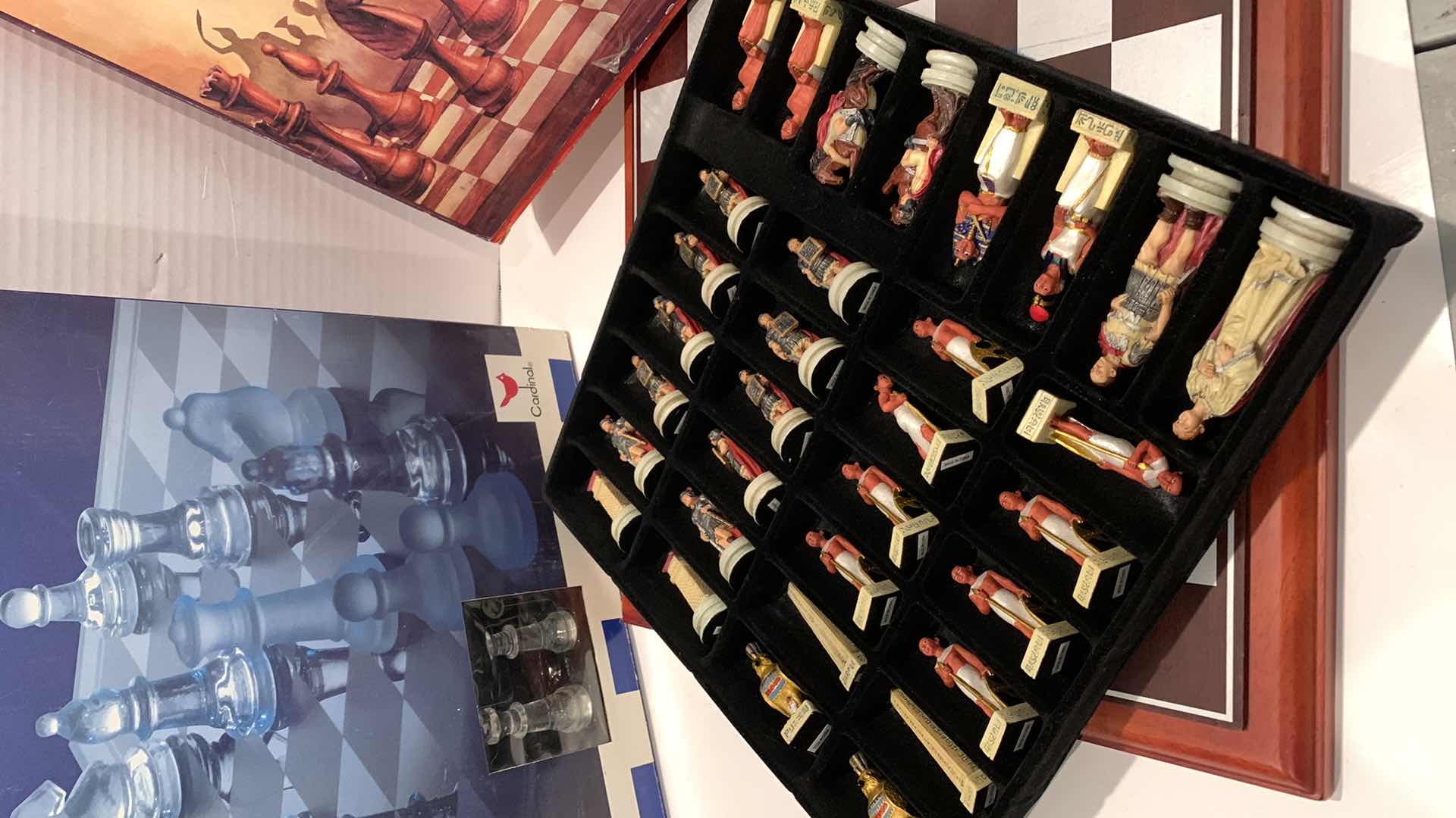 Photo 1 of PAIR OF CHESS SETS GLASS AND ANCIENT EGYPTIAN PIECES