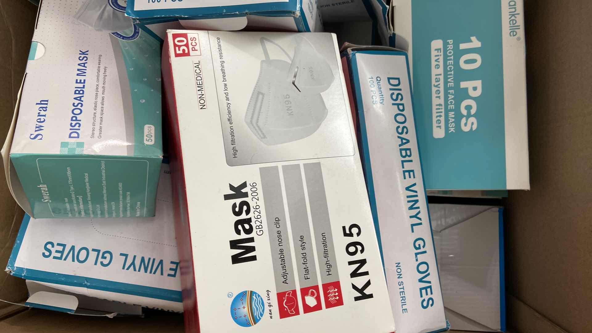 Photo 1 of BOX OF MISCELLANEOUS GLOVES AND MASKS