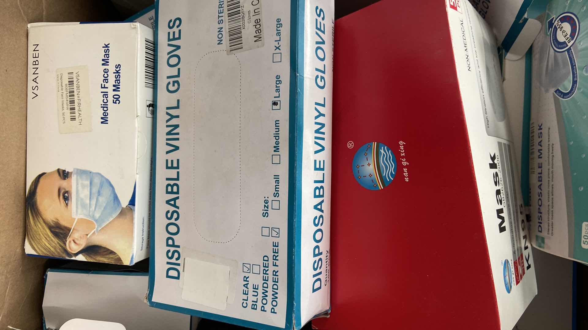 Photo 1 of BOX OF MISCELLANEOUS GLOVES AND MASKS