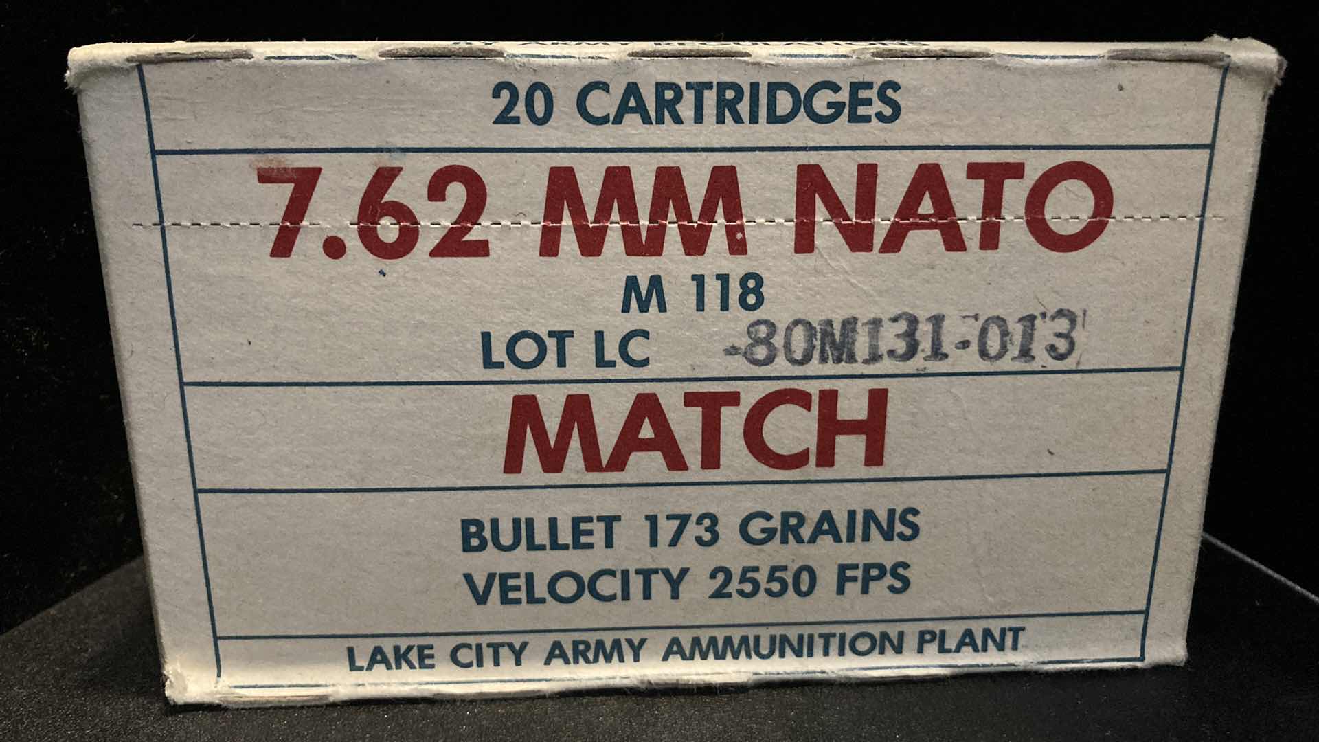 Photo 1 of LAKE CITY ARMY 7.62MM NATO M118 MATCH AMMO (20)