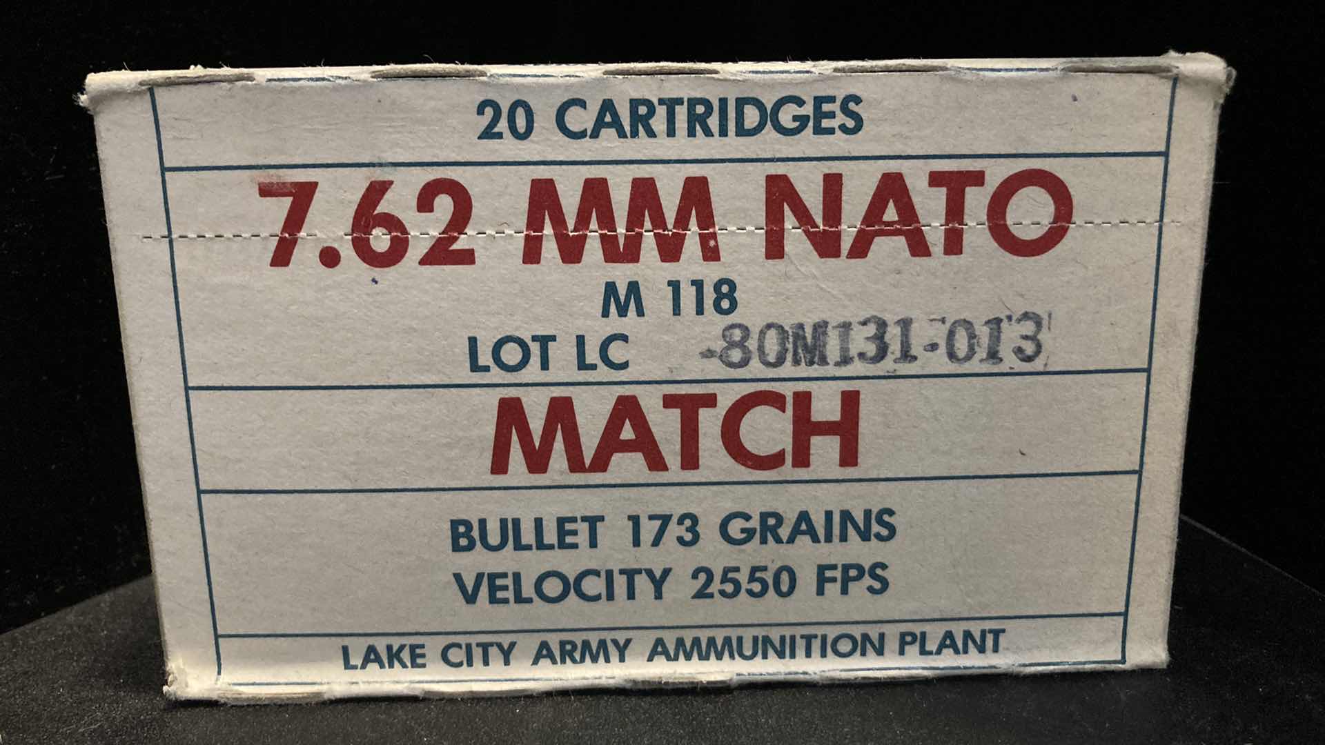 Photo 1 of LAKE CITY ARMY 7.62MM NATO M118 MATCH AMMO (20)