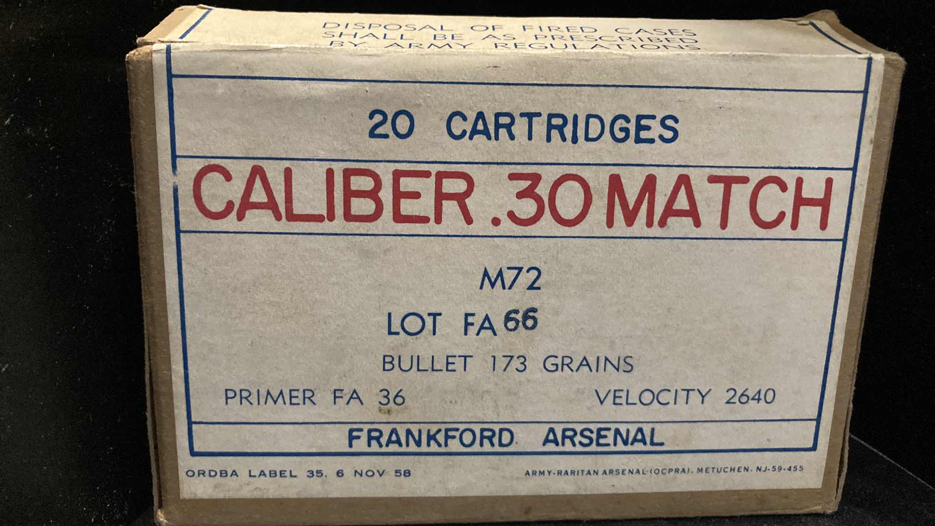 Photo 1 of FRANK FORD ARSENAL 30 MATCH AMMO (20)