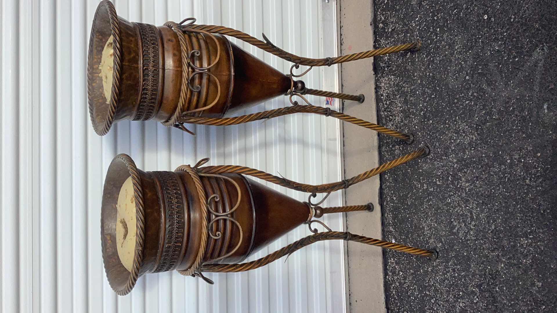 Photo 1 of 2- METAL STANDS W VASES