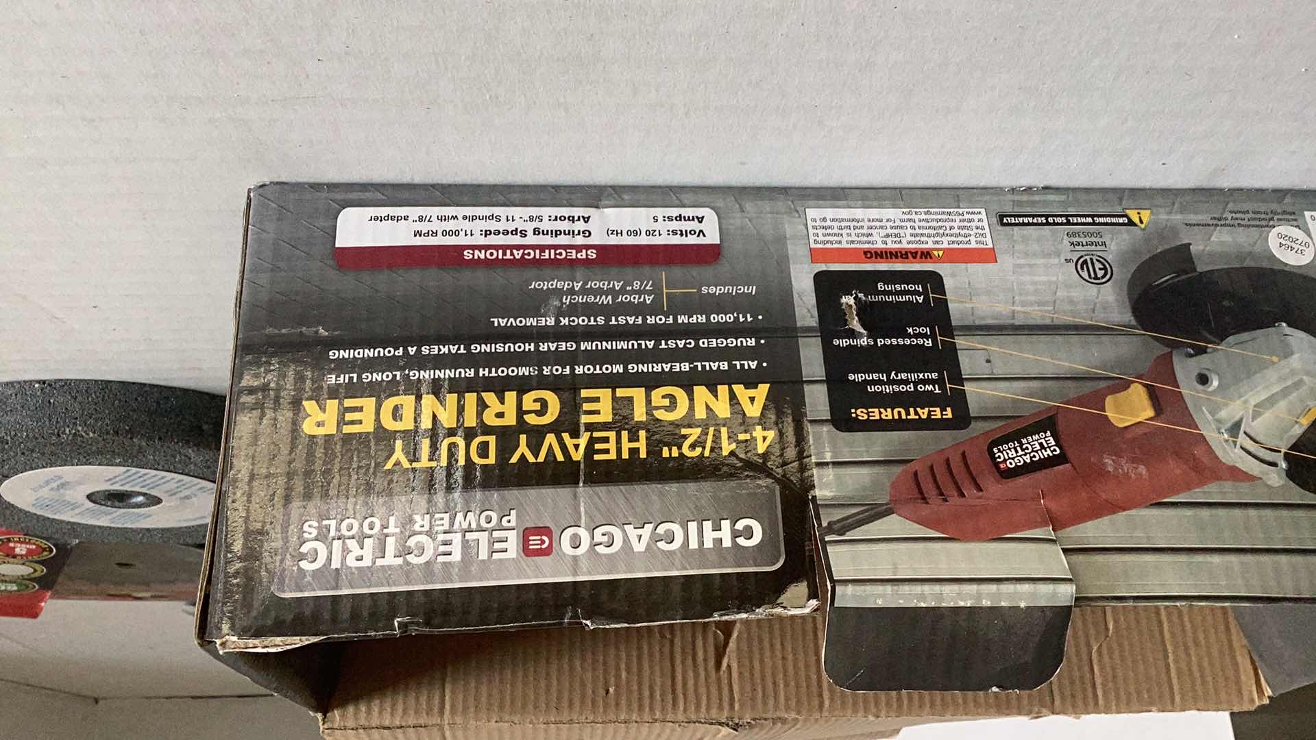 Photo 1 of CHICAGO ELECTRIC 4 1/2” ANGLE GRINDER WITH EXTRA STONES AND SAWBLADE