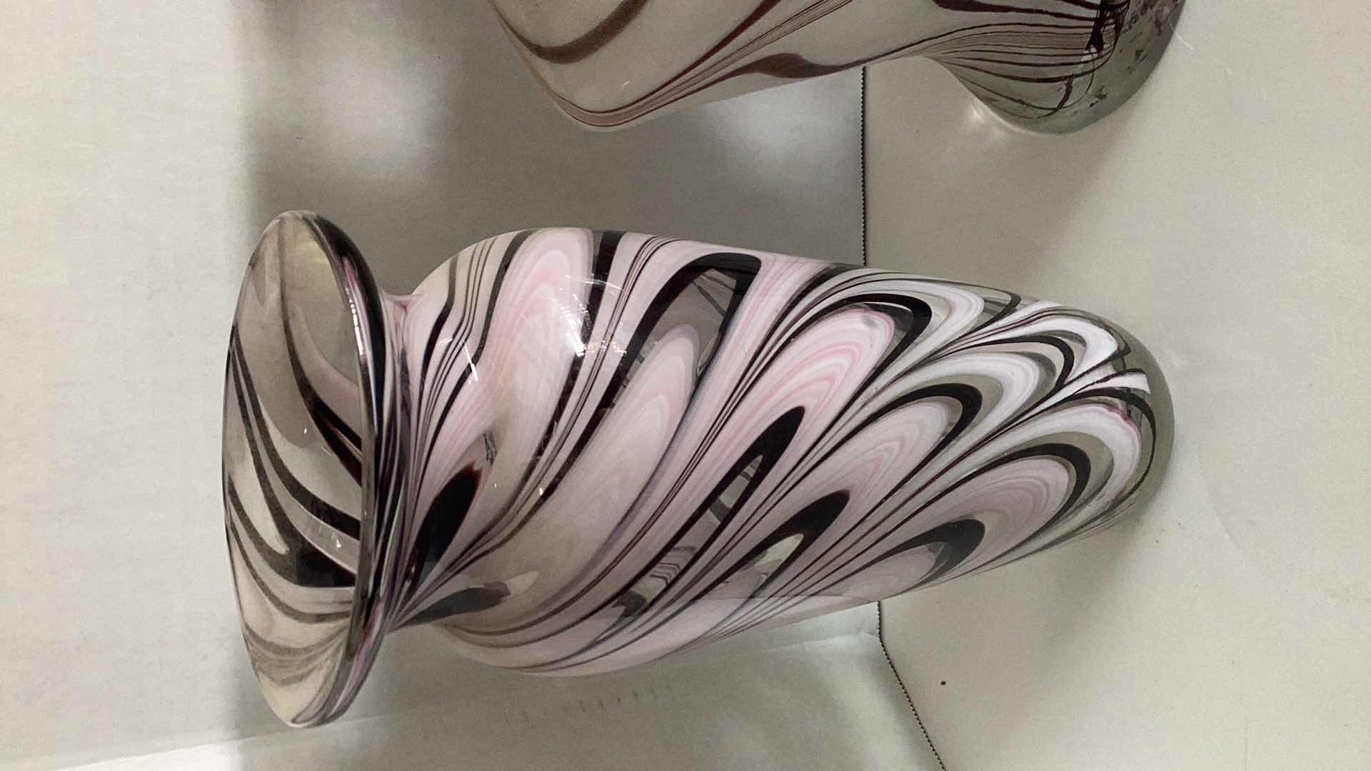 Photo 1 of THREE SWIRLED GLASS VASES 12” TALL