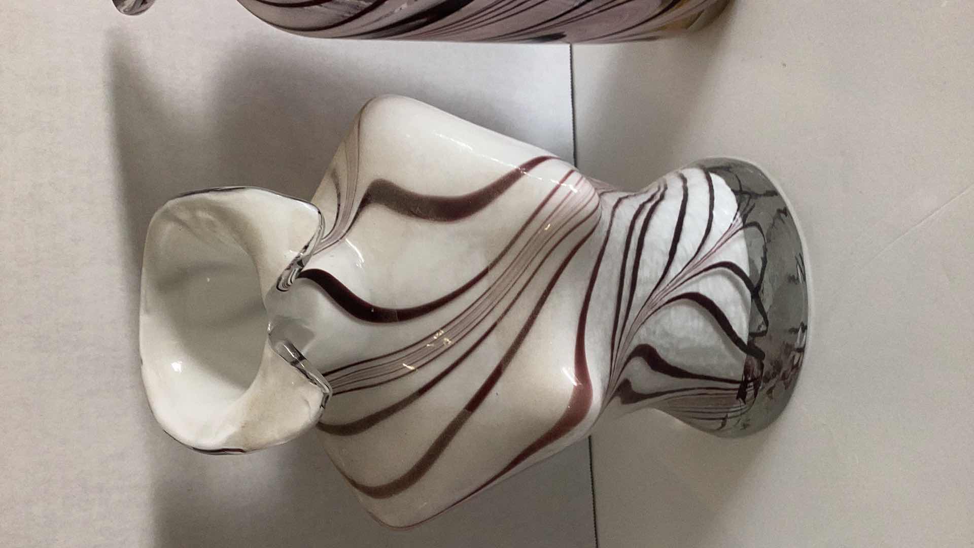 Photo 3 of THREE SWIRLED GLASS VASES 12” TALL