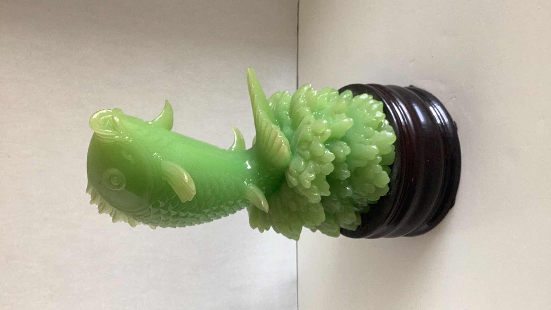 Photo 1 of JADE COLORED KOI STATUE 7” X H 14”