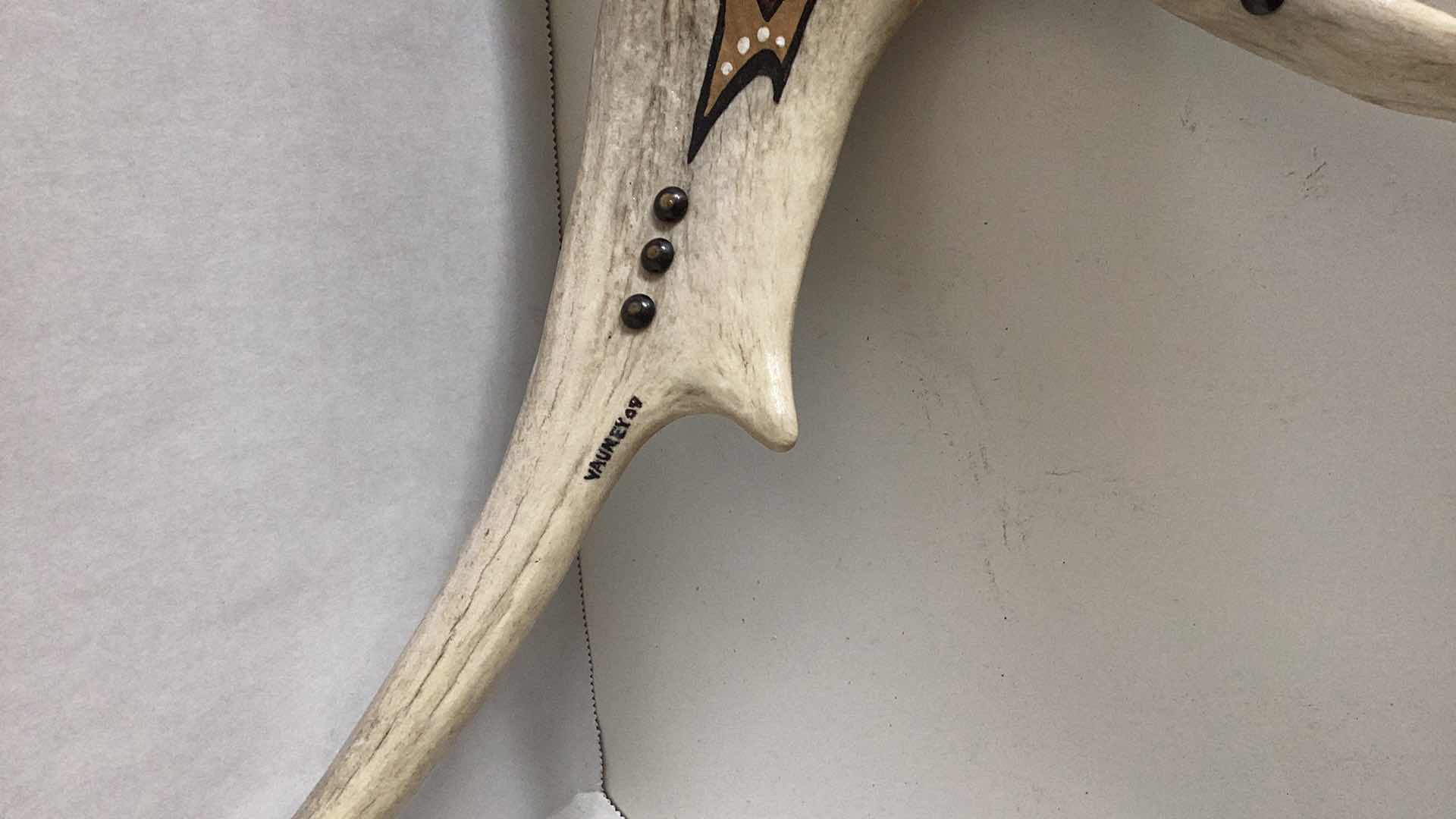 Photo 1 of DEER ANTLER INDIAN EAGLE WALL HANGING 20” LONG