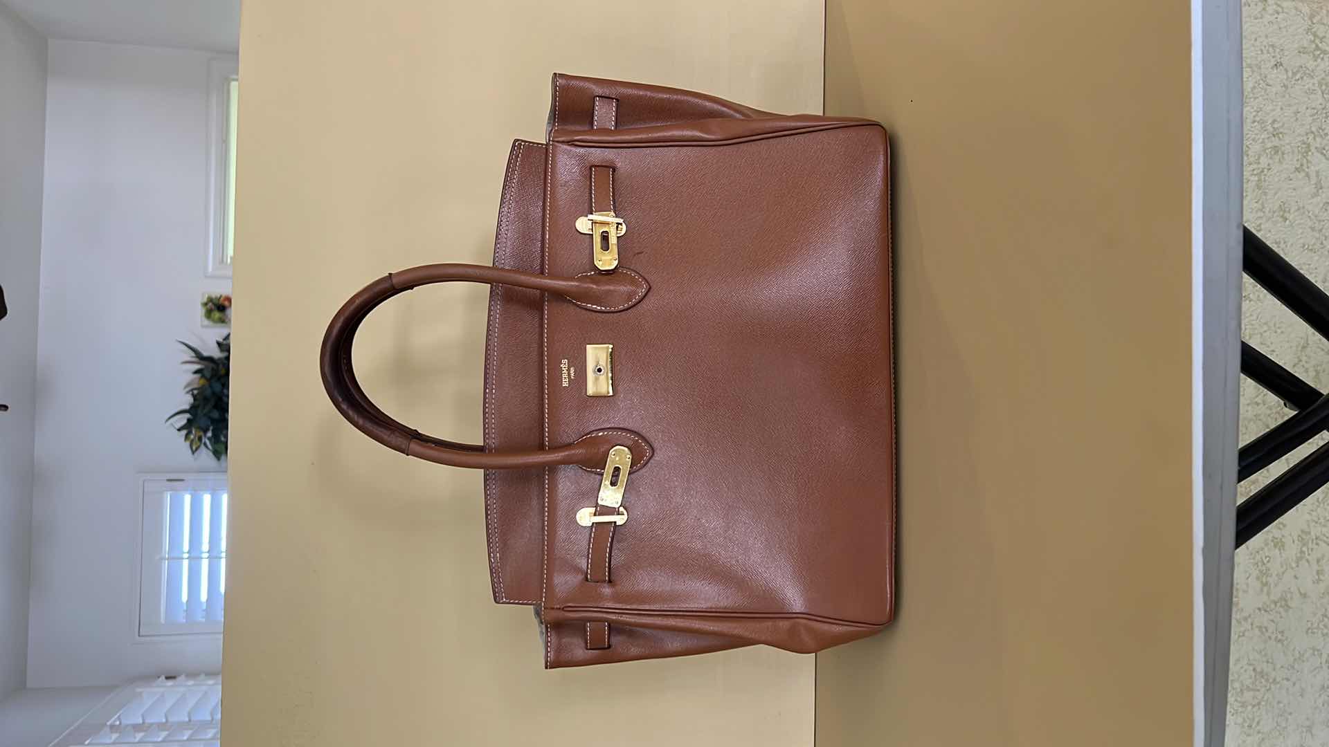 Photo 1 of TAN LEATHER HERMES LABEL HANDBAG (NOT AUTHENTIC)