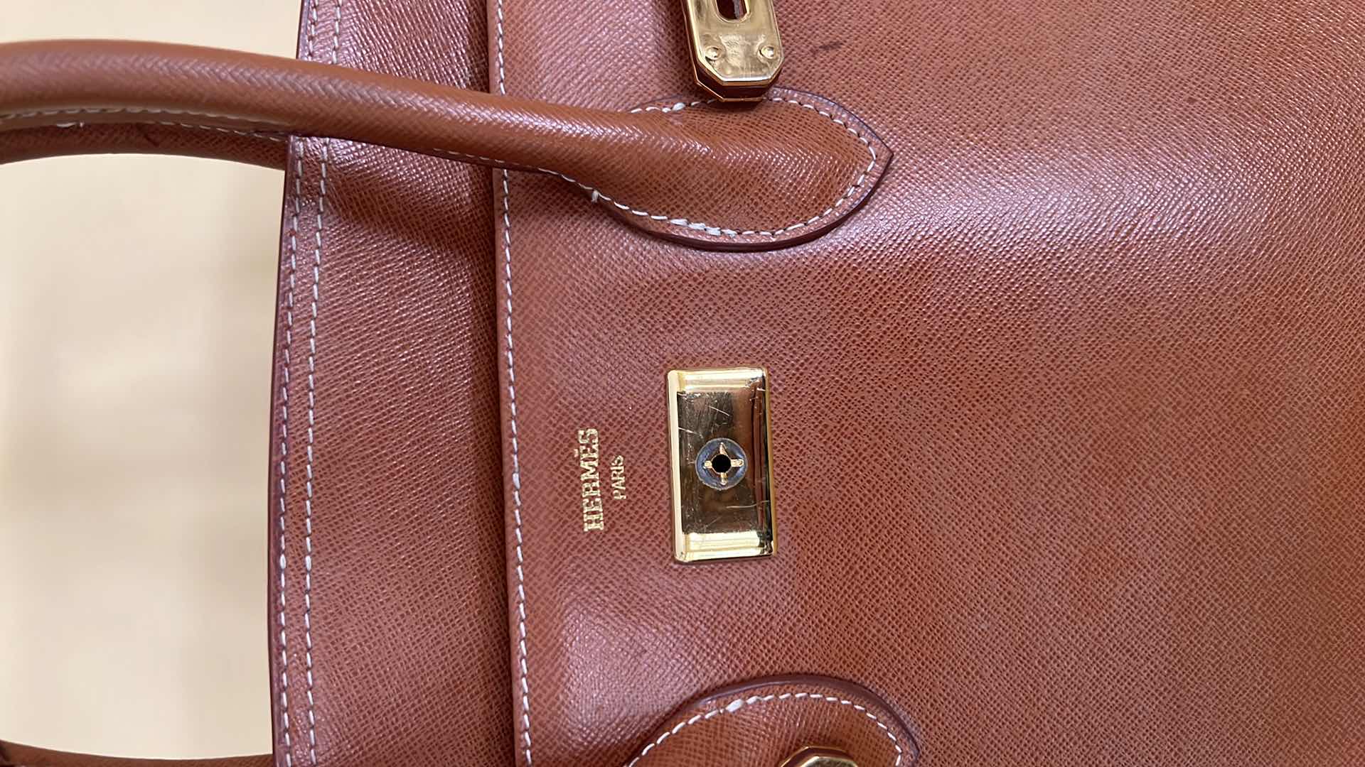 Photo 1 of TAN LEATHER HERMES LABEL HANDBAG (NOT AUTHENTIC)