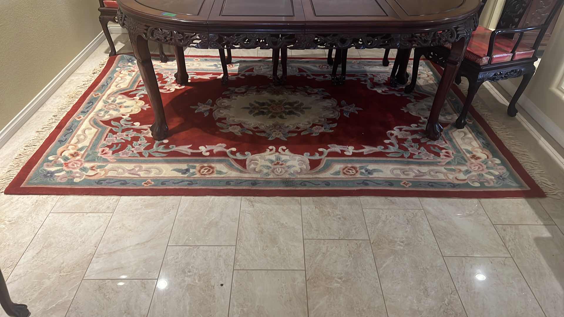 Photo 1 of BURGUNDY FLORAL AREA RUG W FRINGED EDGES 9'5" x 6'