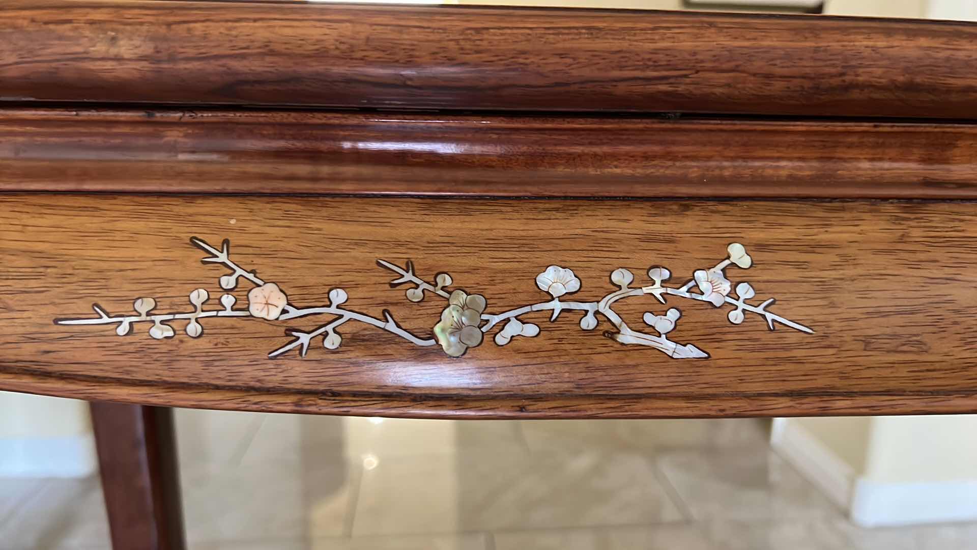 Photo 5 of VINTAGE ROSEWOOD CONSOLE TABLE W FLORAL IVORY INLAYED 47” x 14” H28”