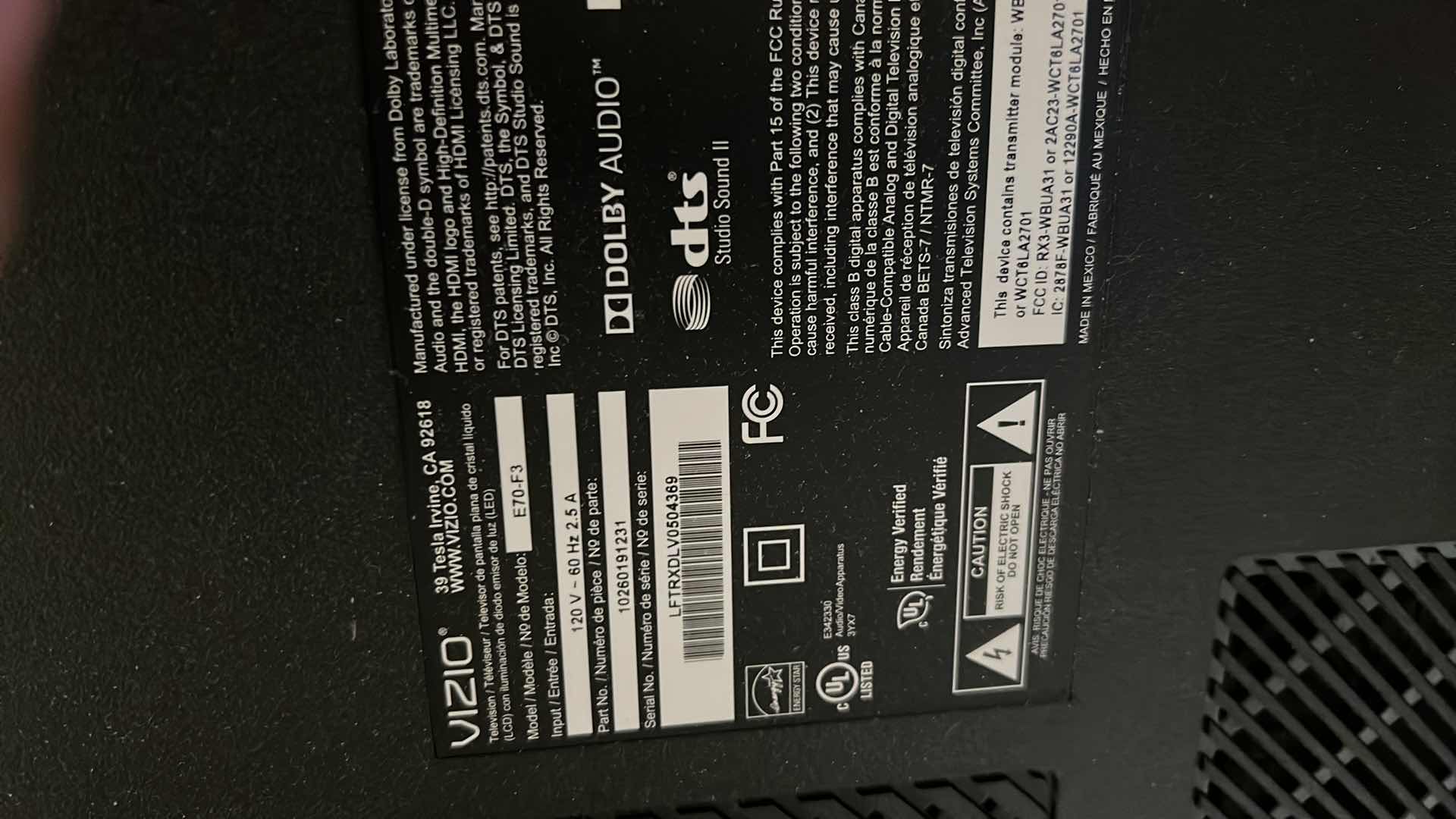 Photo 1 of 70” VIZIO HDMI FLATSCREEN TV W SWIVEL WALL MOUNT & REMOTE