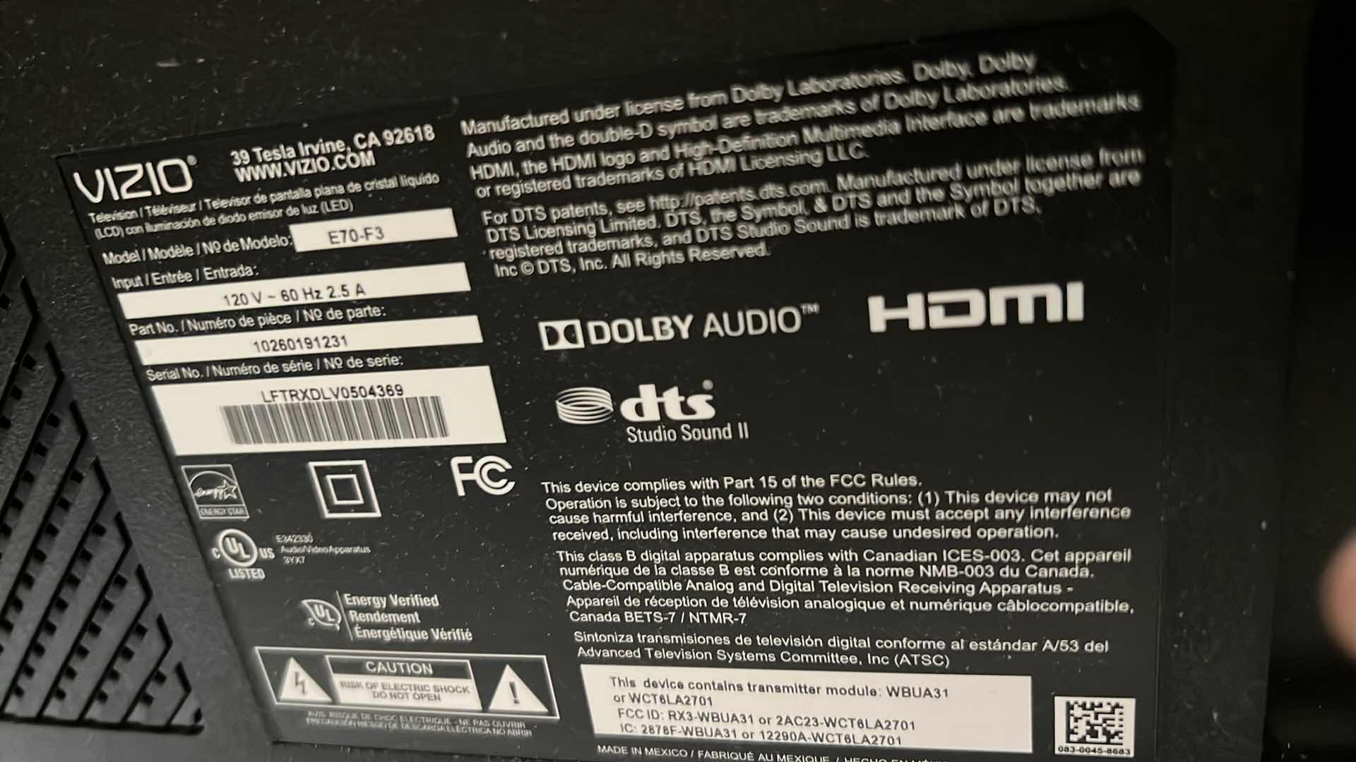 Photo 1 of 70” VIZIO HDMI FLATSCREEN TV W SWIVEL WALL MOUNT & REMOTE