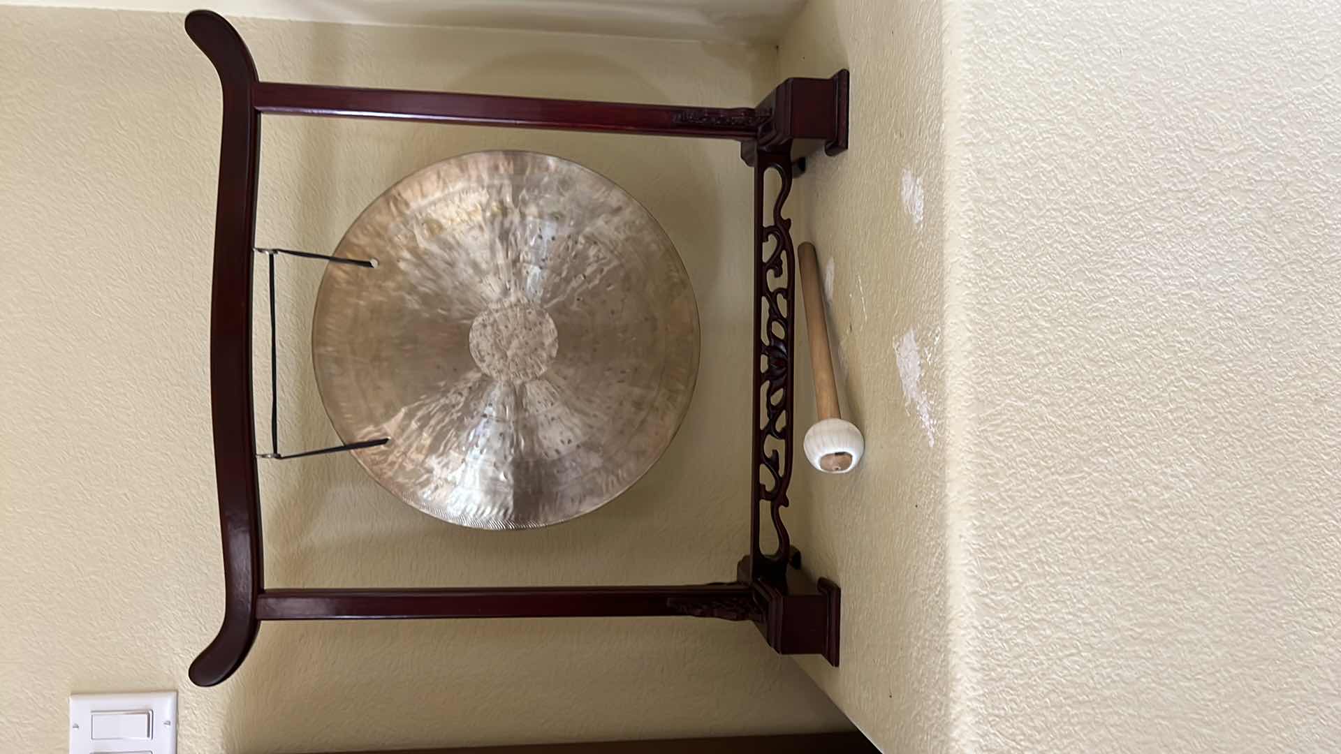 Photo 1 of FENG SHUI CHINESE MAHOGANY W BRASS DESKTOP GONG 