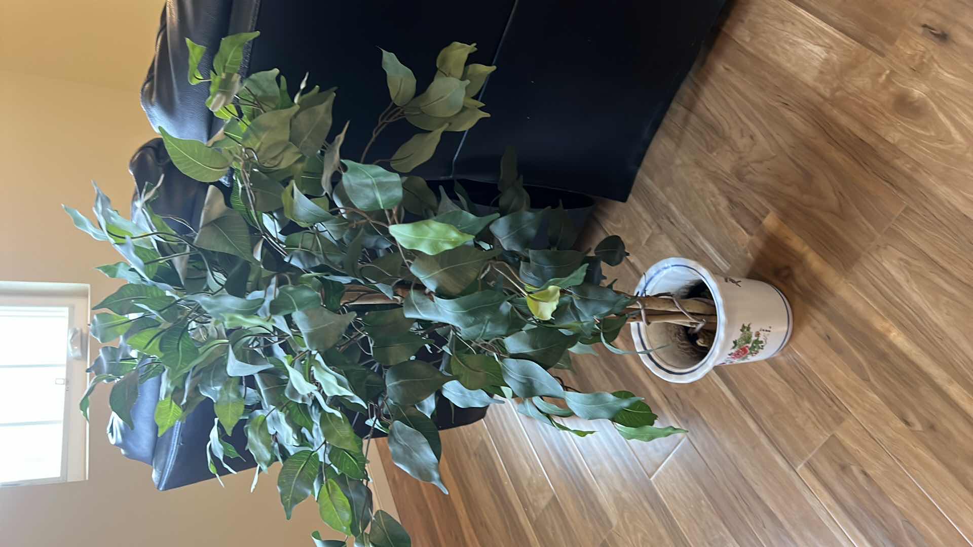 Photo 1 of FAUX FICUS TREE IN PORCELAIN FLORAL POT H41”