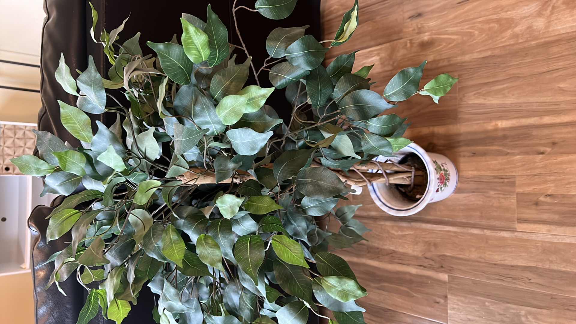 Photo 3 of FAUX FICUS TREE IN PORCELAIN FLORAL POT H41”